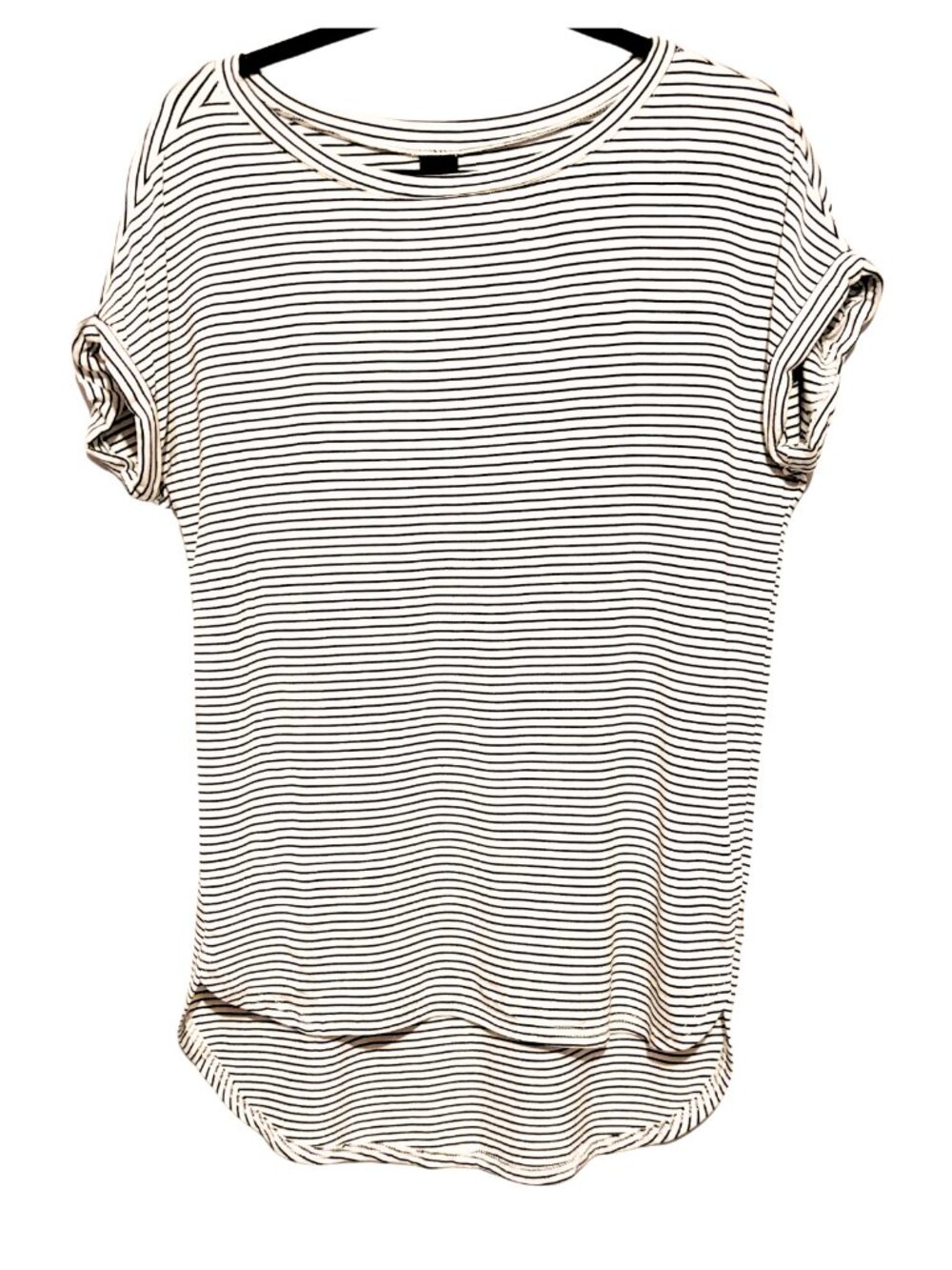 Black White Stripe High-Low Curved Hem Tunic S-M - Picture 2 of 9
